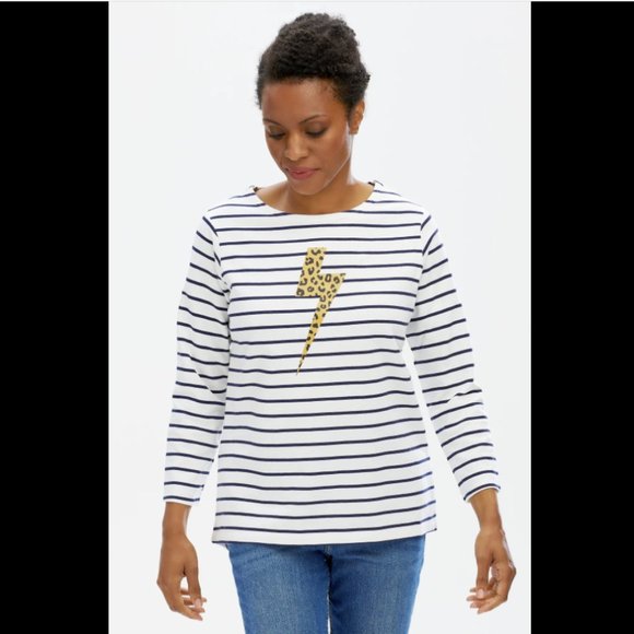 Sugarhill Brighton Navy & Off-White Stripe Wild Lightning Top, UK 16 - Picture 3 of 4